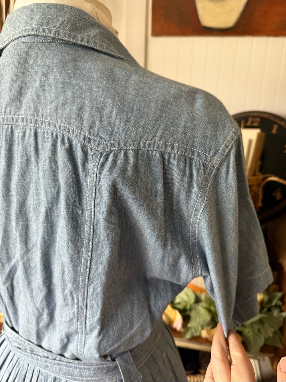 Casual Button-Front Chambray Shirt Dress in Light Blue - Picture 6 of 7